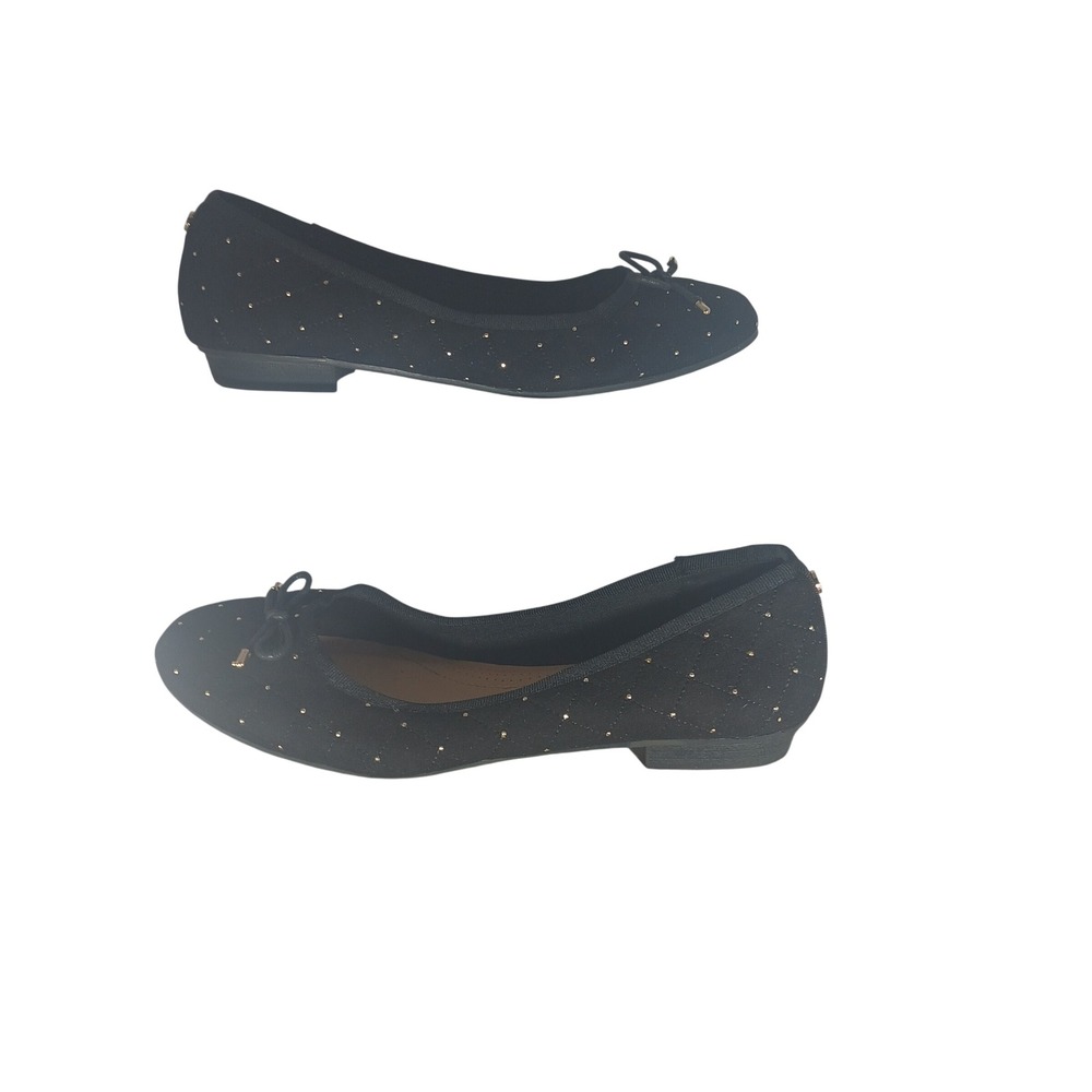 Massini‎ Rose Black Quilted Studded Ballet Flats Bow Round Toe LLR670 Womens 11M
